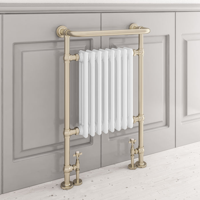 Eastbrook Isbourne 940x600mm Traditional Heated Towel Rail Brushed Brass & White - 41.0709