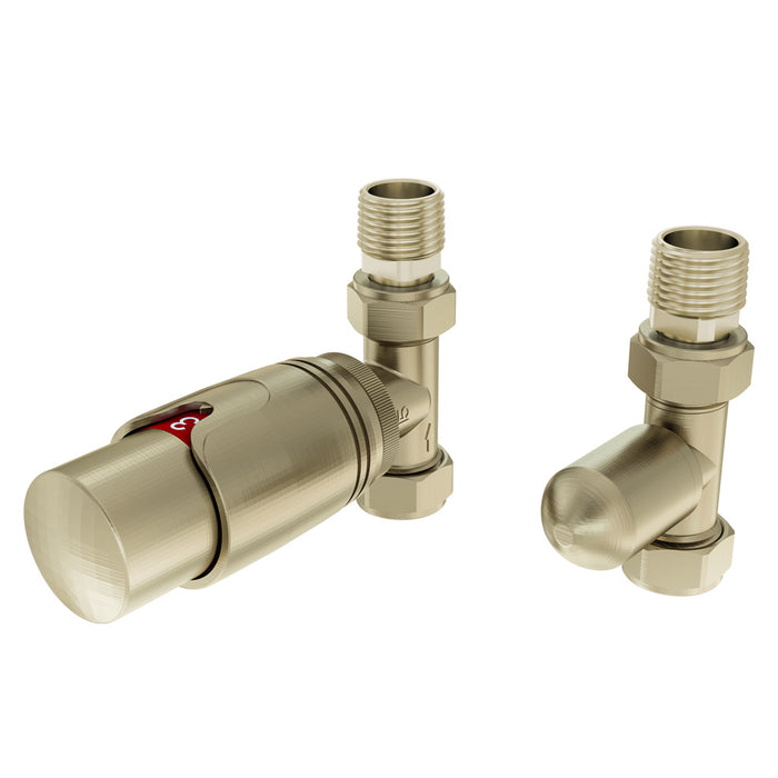 Eastbrook Brushed Brass Straight Thermostatic Radiator Valve & Lockshield - 41.3035