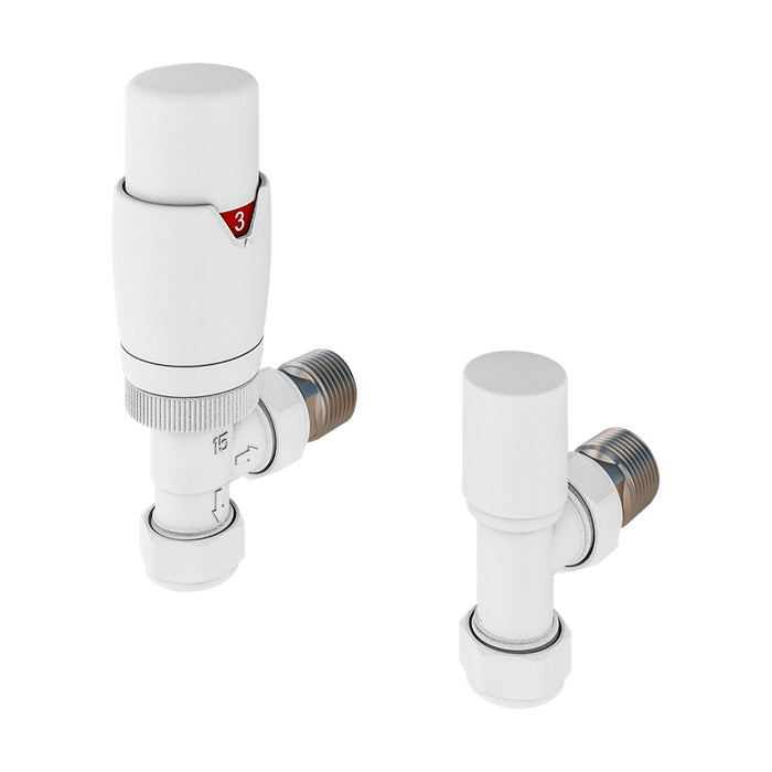 Eastbrook Matt White Angled Thermostatic Radiator Valve & Lockshield - 54.0016