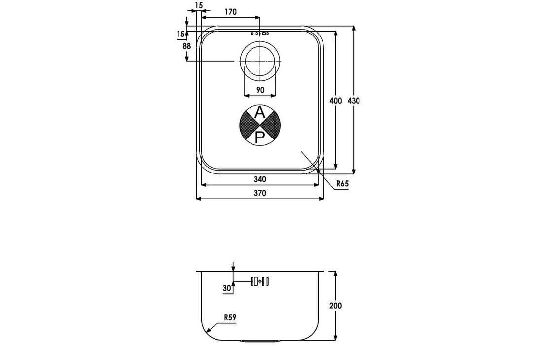 Abode AW5014 Matrix 370x430mm 1 Bowl Undermount Sink - Stainless Steel