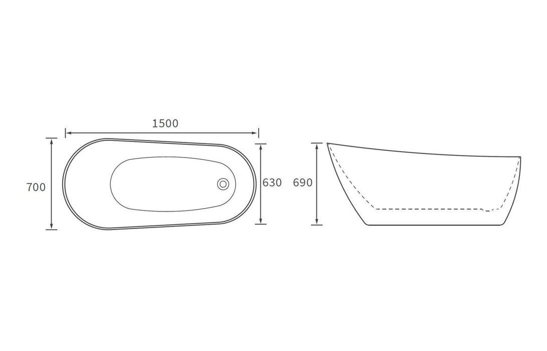 Ashbourne Freestanding Slipper Bath 1500mm x 700mm - DIBF0086