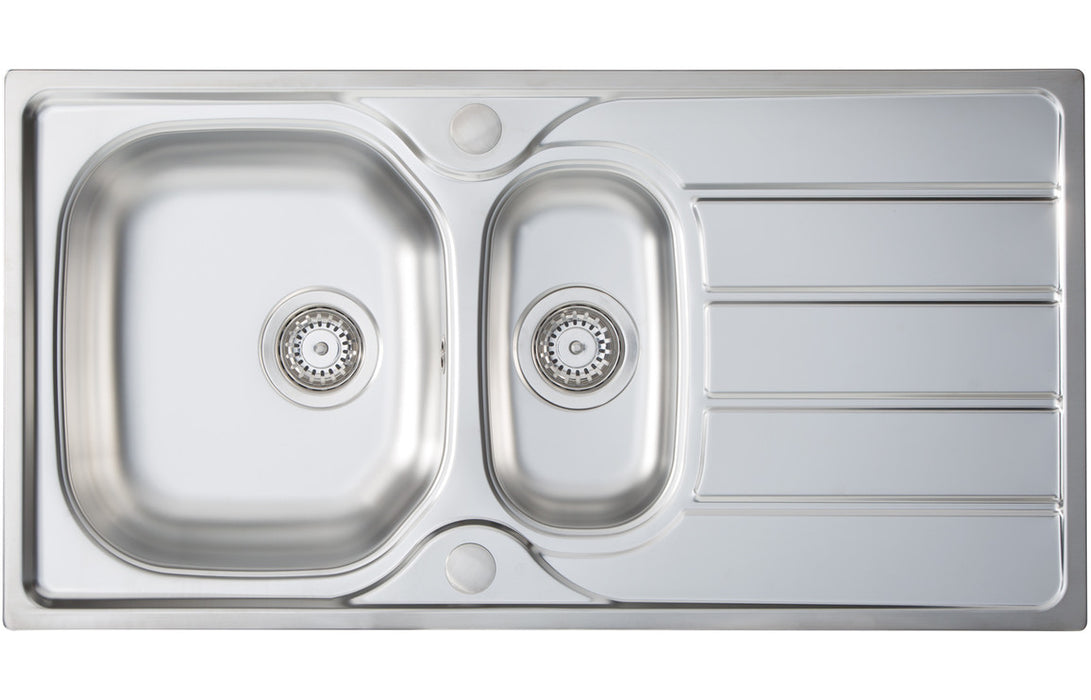 Prima CPR026 965x500mm 1.5 Bowl Inset Sink - Stainless Steel