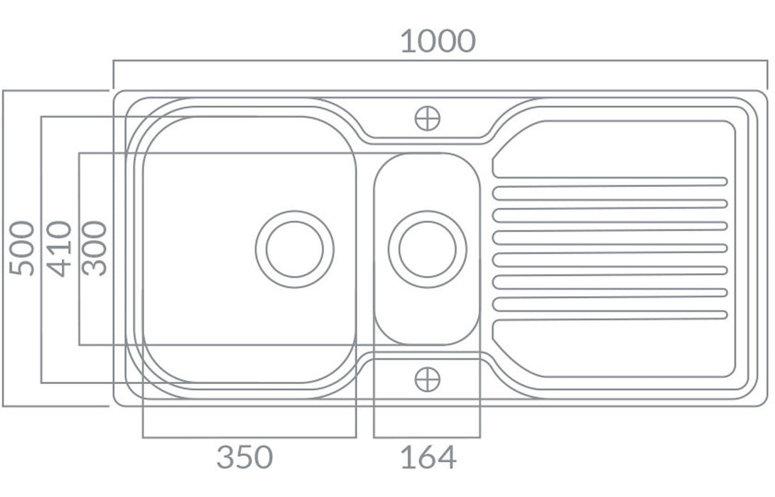 Prima CPR032 Deep 1000x500mm 1.5 Bowl Inset Sink - Stainless Steel