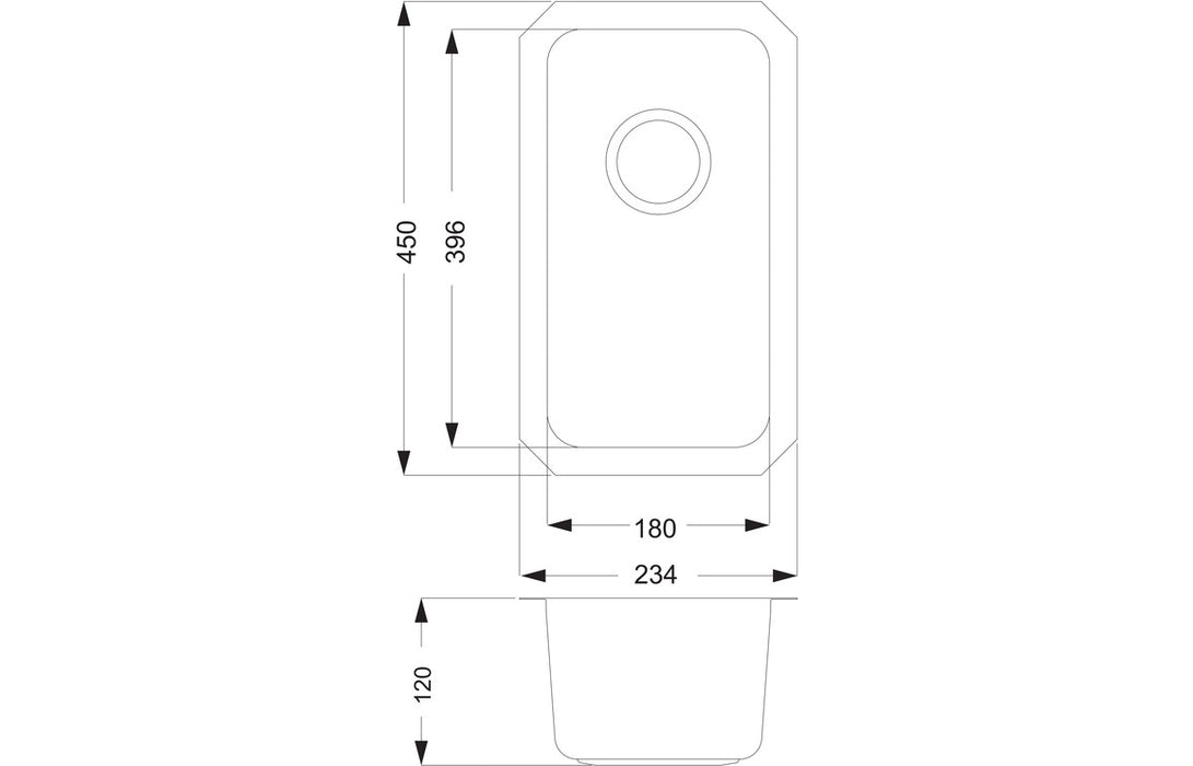 Prima+ CPR044 234x450mm 0.5 Bowl Undermount Sink - Stainless Steel