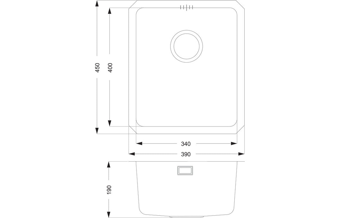 Prima CPR046 Compact 390x450mm 1 Bowl Undermount Sink - Stainless Steel