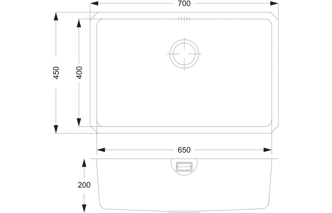 Prima CPR050 XL 700x450mm 1 Bowl Undermount Sink - Stainless Steel