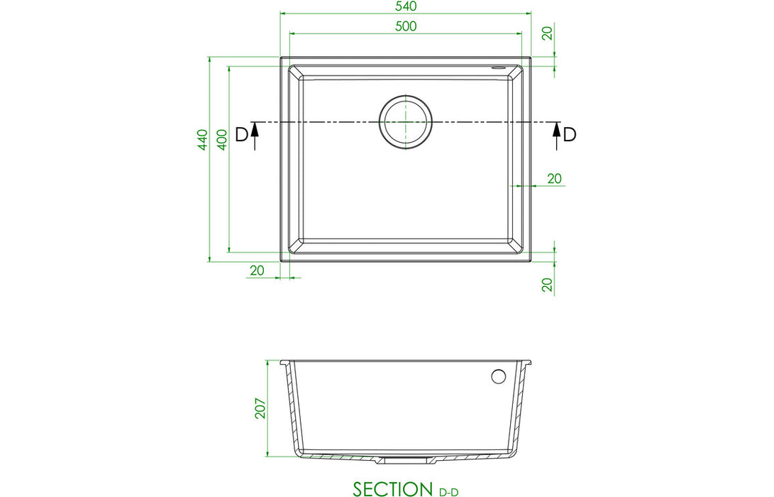 Prima CPR357 540x440mm 1 Bowl Undermount Granite Sink - White