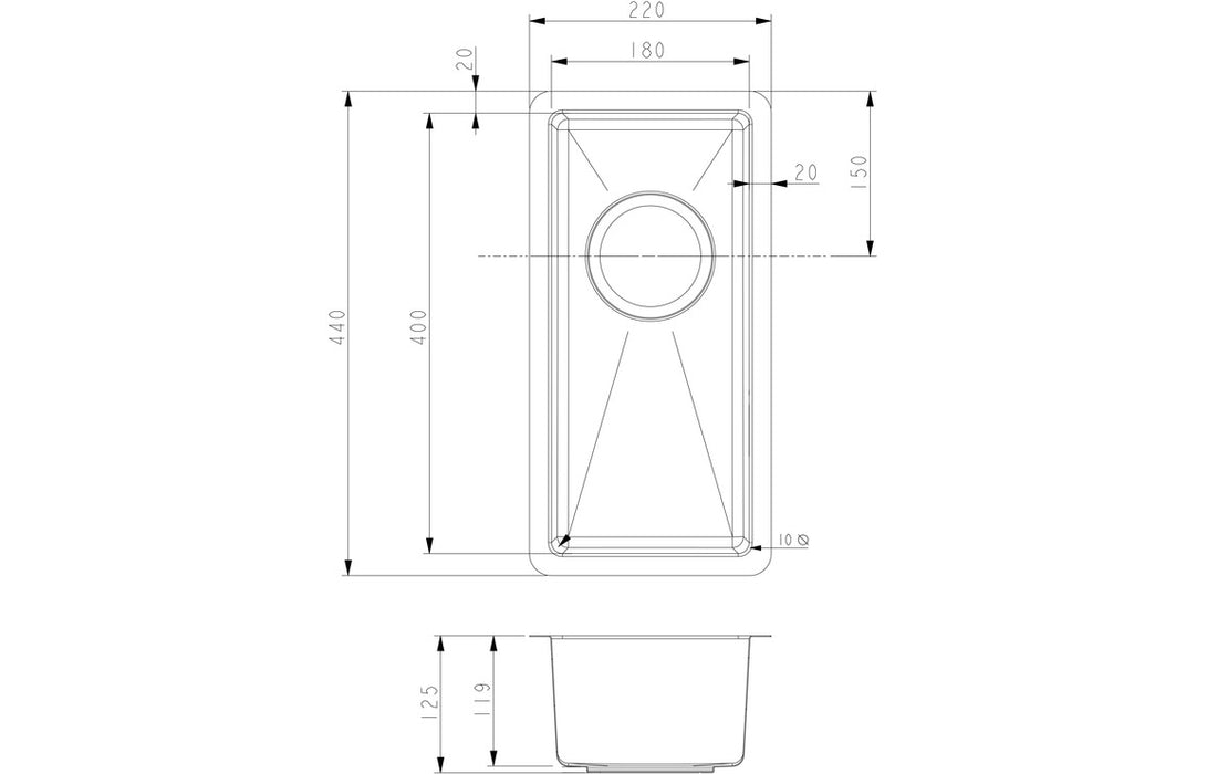 Prima CPR516 220x440mm 0.5 Bowl Inset/Undermount Sink - Stainless Steel