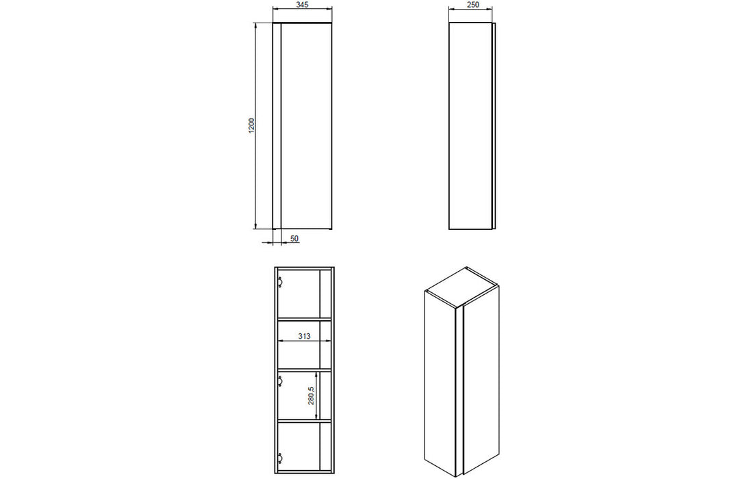 Contrast Wall Hung 1 Door Tall Unit Matt Black & Black Glass - DIFT2522