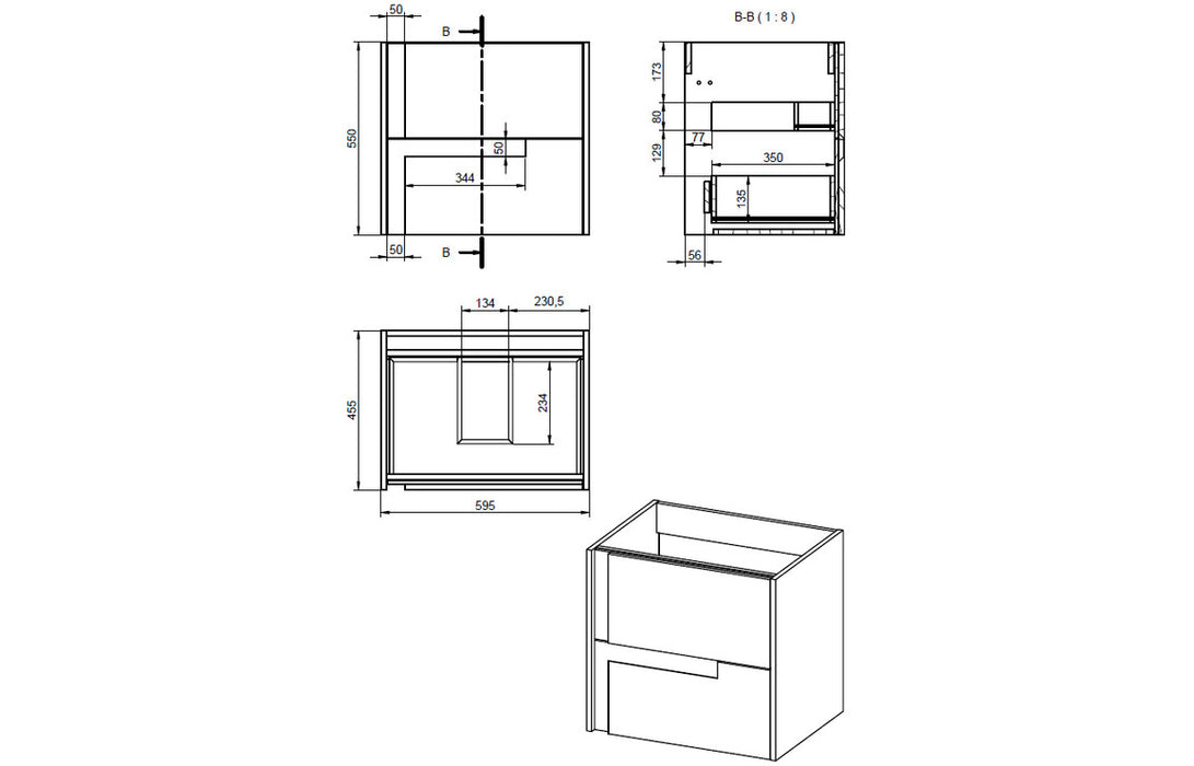 Contrast 605mm Wall Hung 2 Drawer Unit & Co-Ordinating Basin Matt Cotton & Oak Effect - DIFTP2306