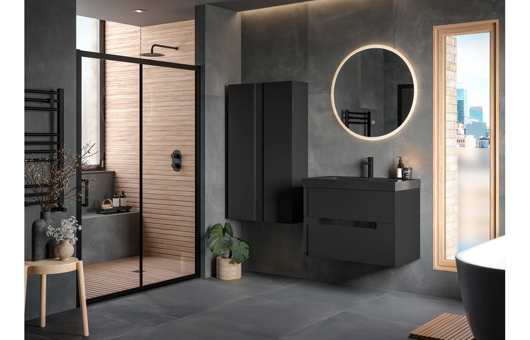 Contrast 605mm Wall Hung 2 Drawer Unit & Co-Ordinating Basin Matt Black & Black Glass - DIFTP2308