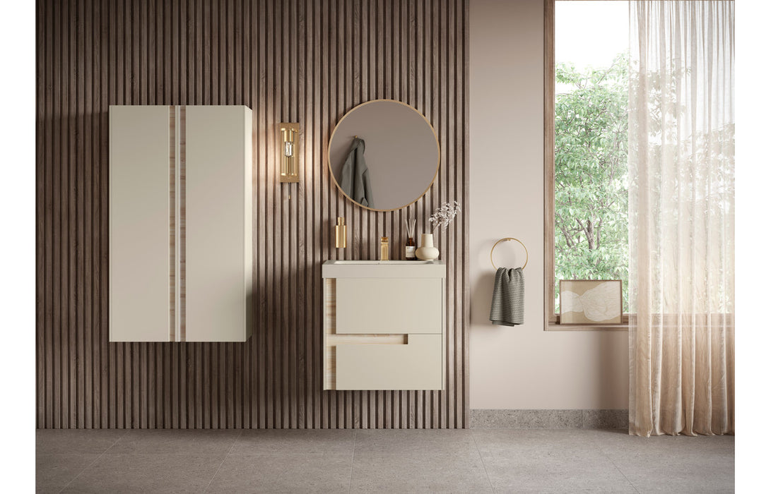 Contrast 605mm Wall Hung 2 Drawer Unit & Co-Ordinating Basin Matt Cotton & Oak Effect - DIFTP2306