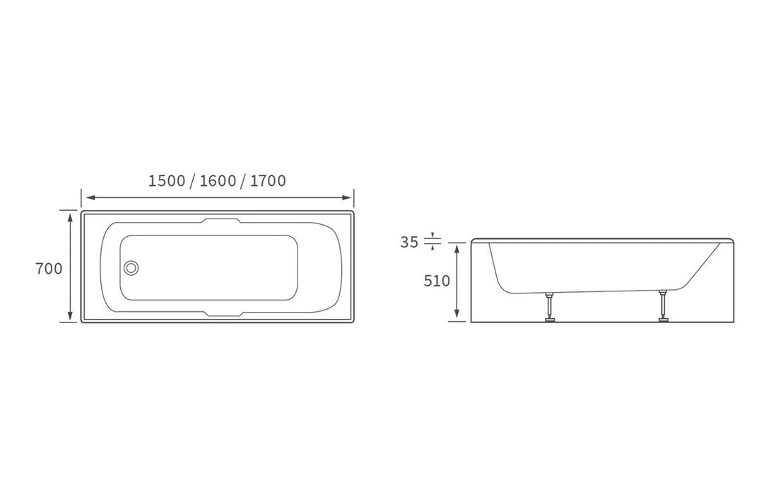 Baltimore Single Ended Bath 1700mm x 700mm - Chrome Twin Grip Handles - DIBRP0022