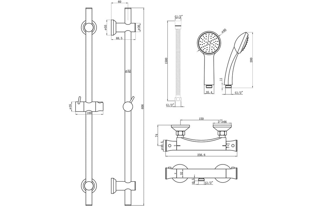 Pluto Thermostatic Bar Shower Mixer Chrome - DICM0576