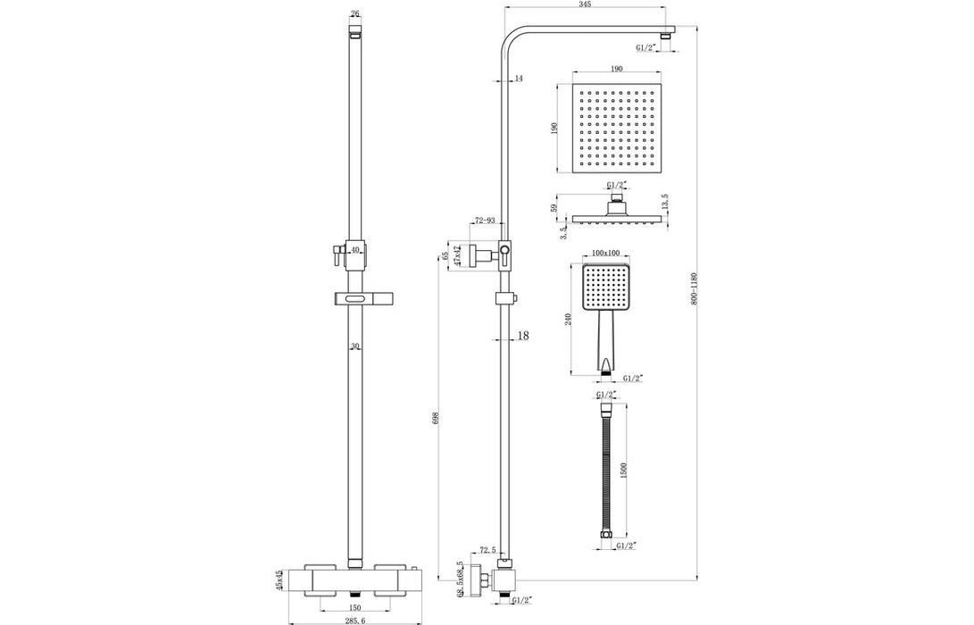 Argo Cool Touch Thermostatic Mixer Shower With Riser And Overhead Kit Chrome - DICM0580