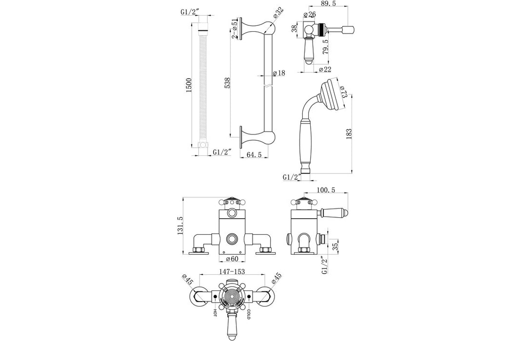 Berwick Traditional Single Outlet Shower Valve And Riser Kit Chrome - DICM0588