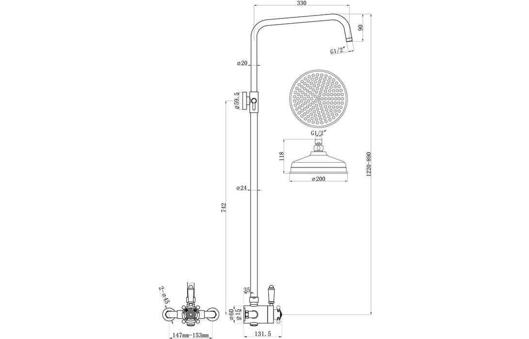 Berwick Traditional Single Outlet Shower Valve And Overhead Kit Chrome - DICM0590