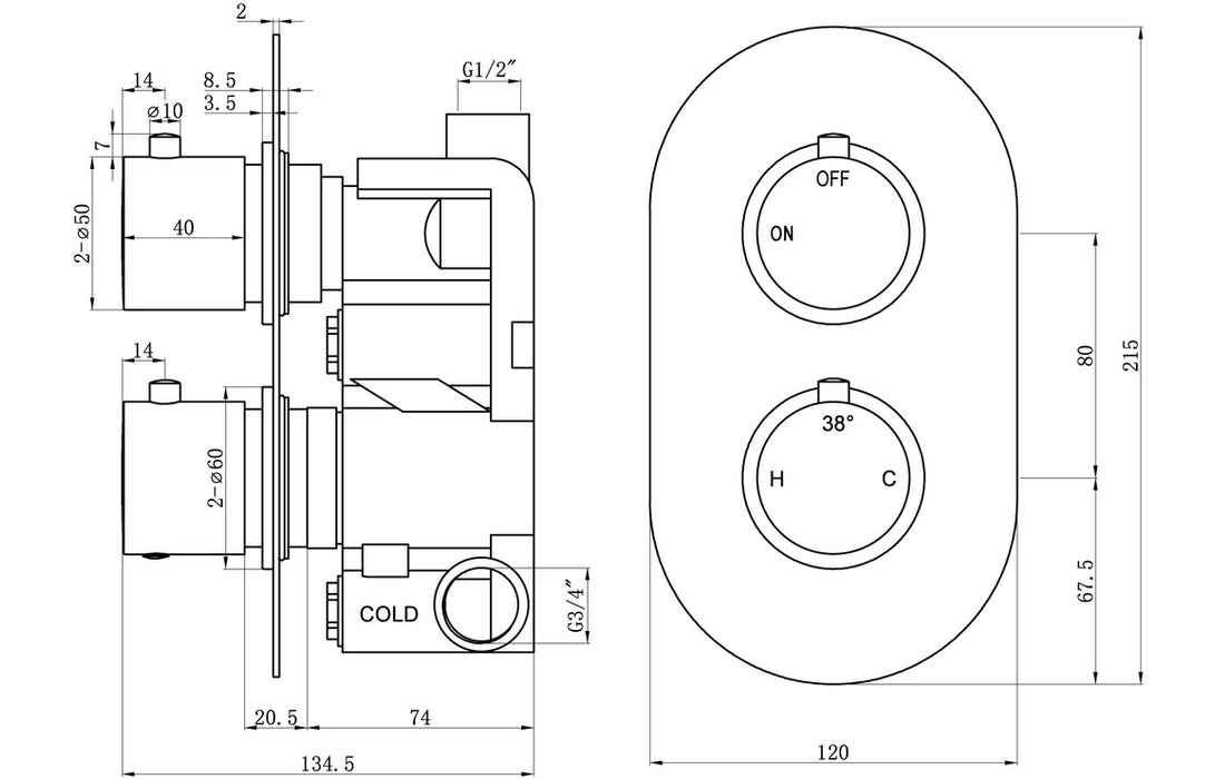 Astro Single Outlet Twin Shower Valve With Risker Kit Chrome - DICMP0094