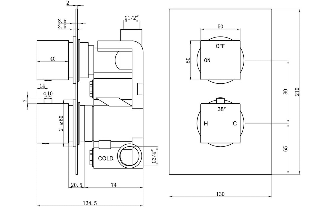 Comet Single Outlet Twin Shower Valve With Riser Kit Chrome - DICMP0106