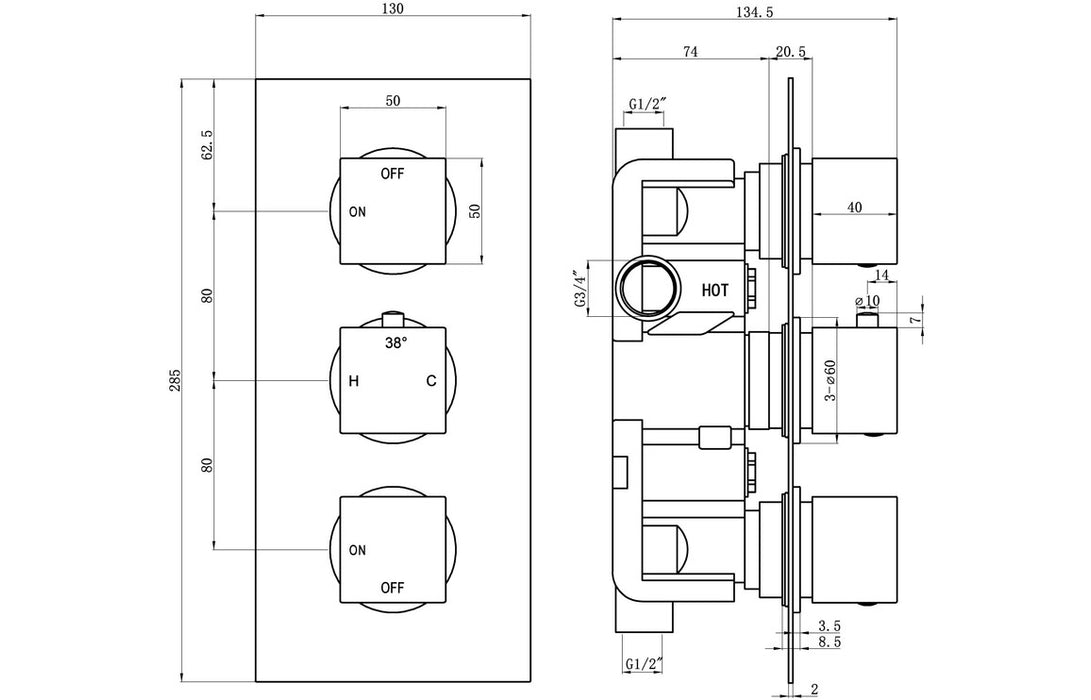 Comet Two Outlet Triple Shower Valve With Riser And Overhead Kit Chrome - DICMP0110