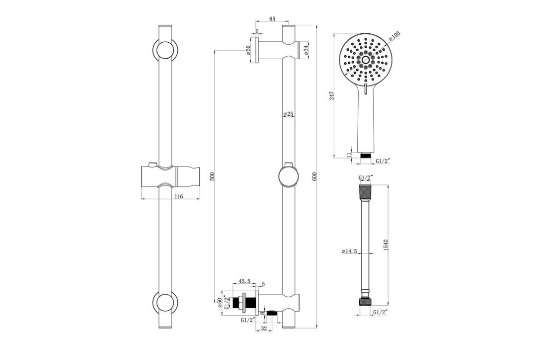 Astro Two Outlet Triple Shower Valve With Riser And Overhead Kit Chrome - DICMP0100