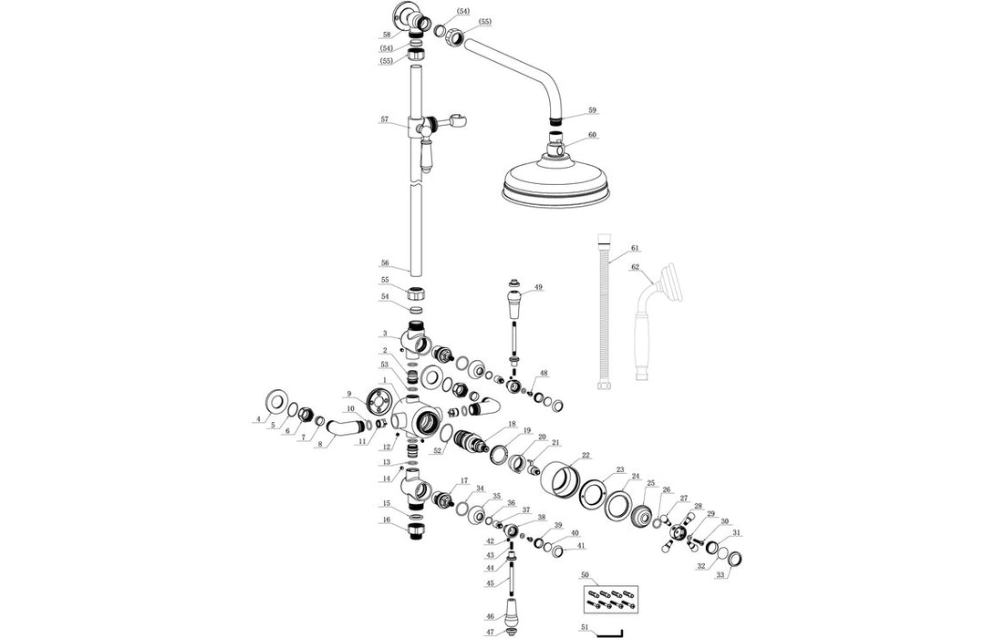 Berwick Traditional Exposed Two Outlet Shower Valve With Riser Kit And Overhead Chrome - DICM0690