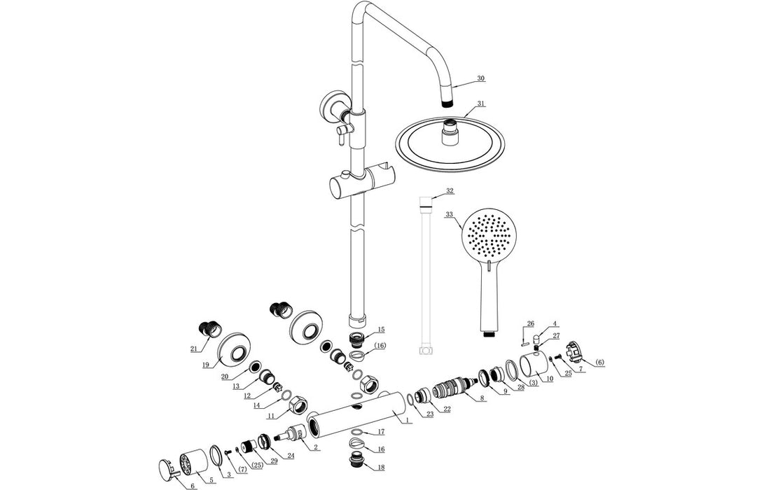 Round Thermostatic Bar Mixer Shower With Riser Kit Matt Black - DICM0694