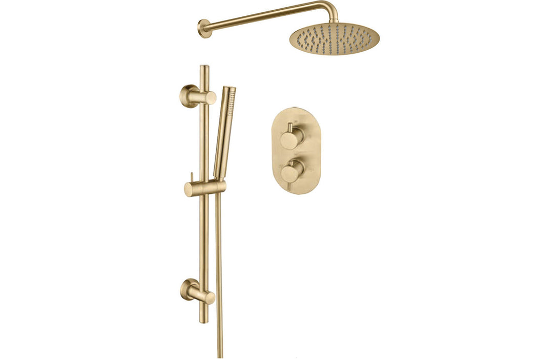 Round Concealed Valve Head And Arm Shower Pack Brushed Brass - DICMP0116