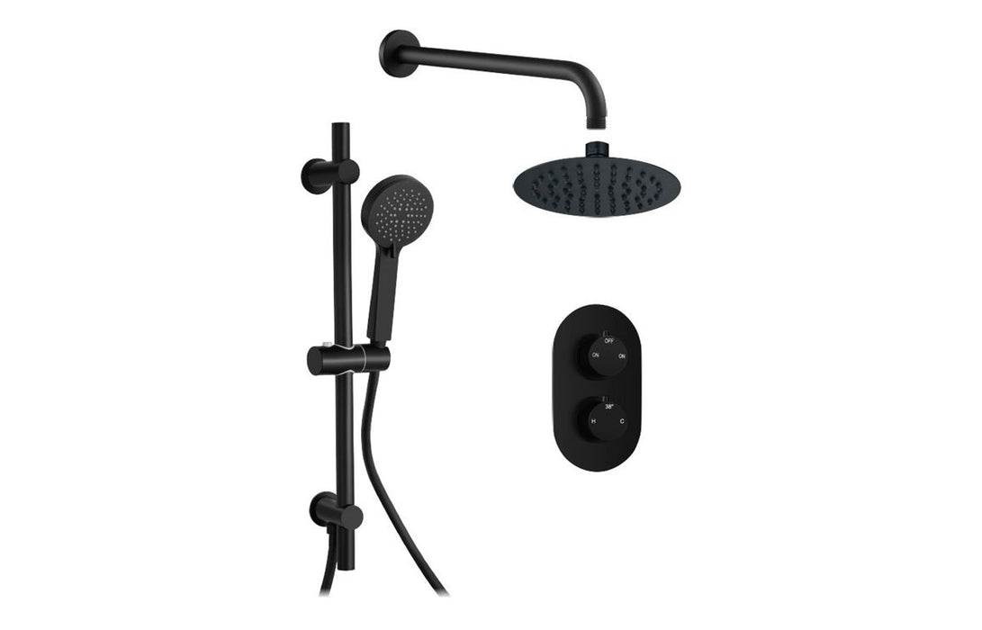 Round Concealed Valve Head And Arm Shower Pack Matt Black - DICMP0120