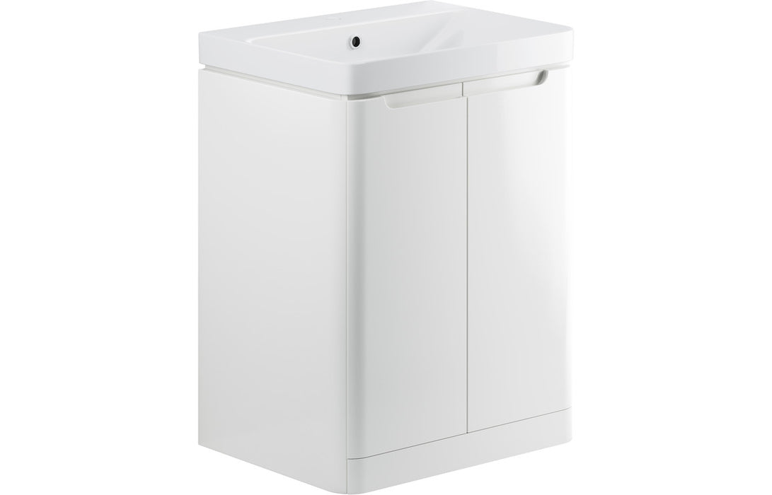 Lambra 600mm Floor Standing 2 Door Unit And Basin White Gloss - DIFTP1800