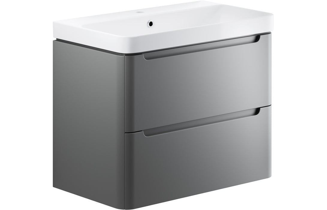 Lambra 800mm Wall Hung 2 Drawer Unit And Basin Matt Grey - DIFTP1808