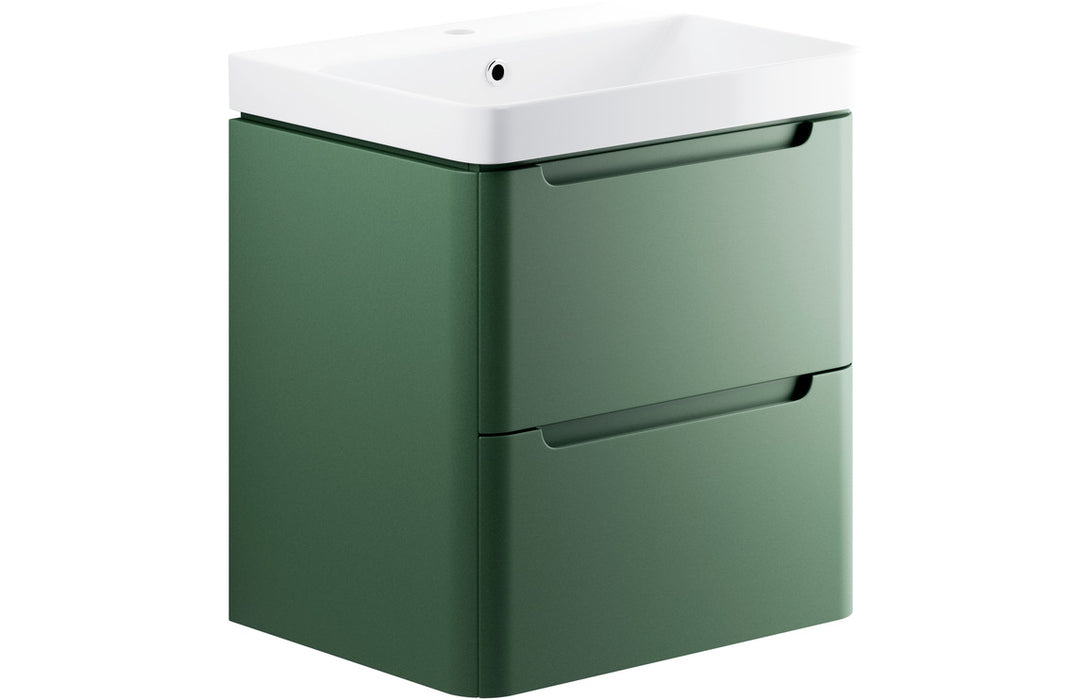 Lambra 600mm Wall Hung 2 Drawer Unit And Basin Matt Sage Green - DIFTP2242