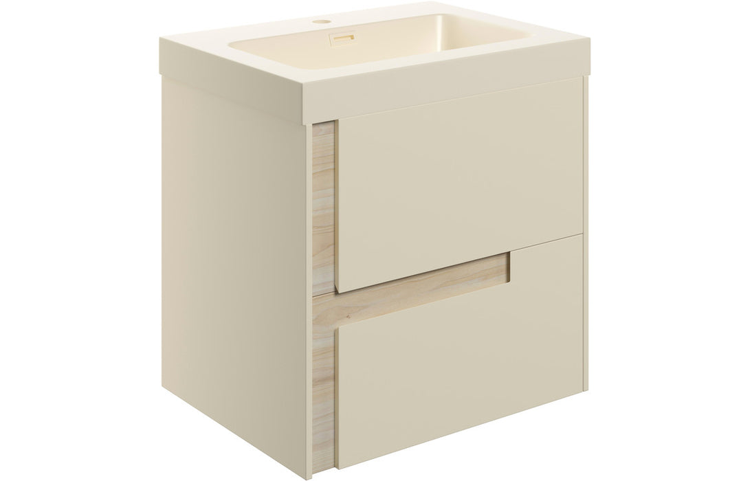 Contrast 605mm Wall Hung 2 Drawer Unit & Co-Ordinating Basin Matt Cotton & Oak Effect - DIFTP2306