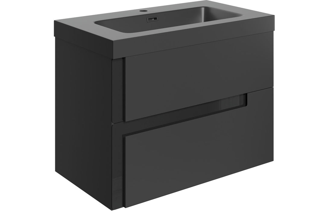 Contrast 805mm Wall Hung 2 Drawer Unit & Co-Ordinating Basin Matt Black & Black Glass - DIFTP2312