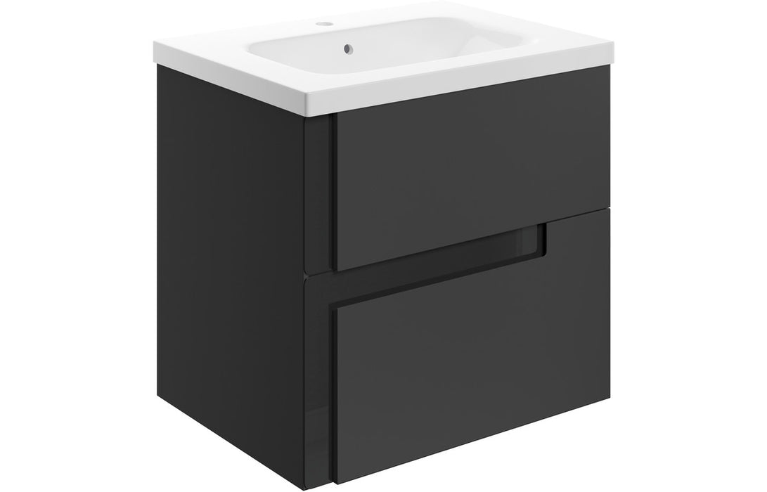 Contrast 615mm Wall Hung 2 Drawer Unit & White Basin Matt Black & Black Glass - DIFTP2328