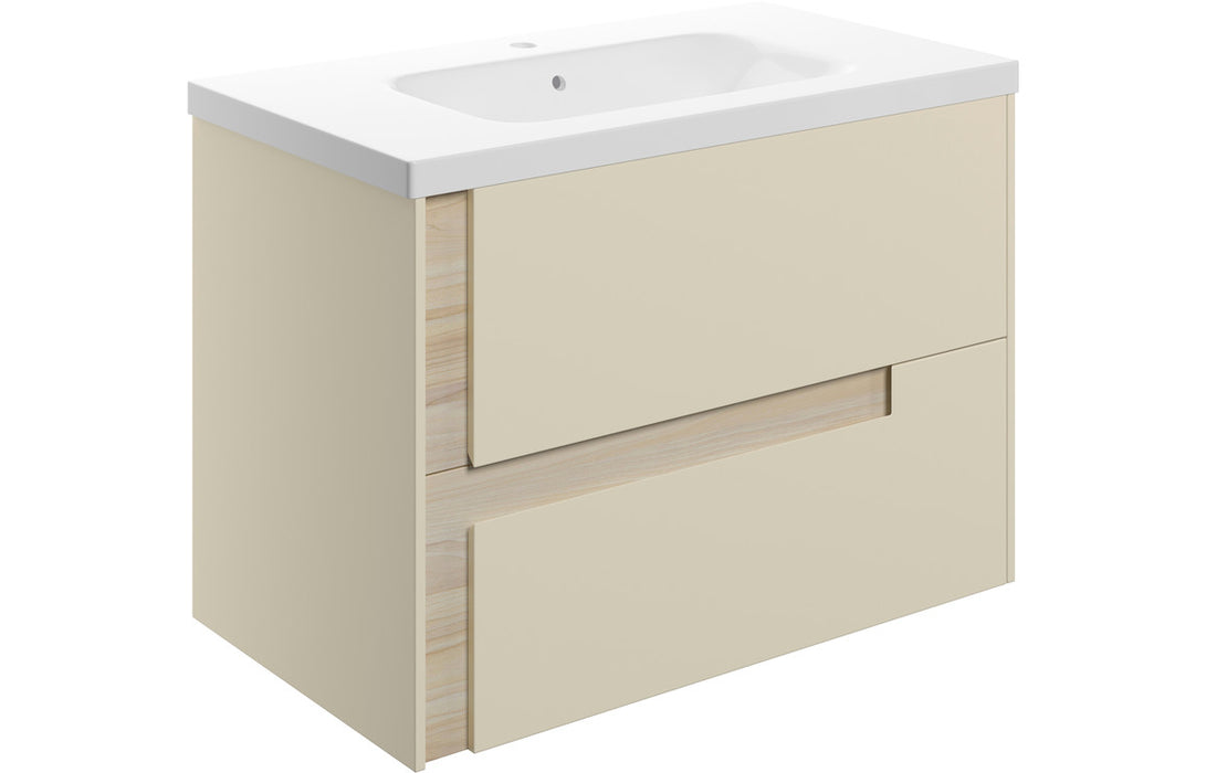 Contrast 815mm Wall Hung 2 Drawer Unit & White Basin Matt Cotton & Oak Effect - DIFTP2330