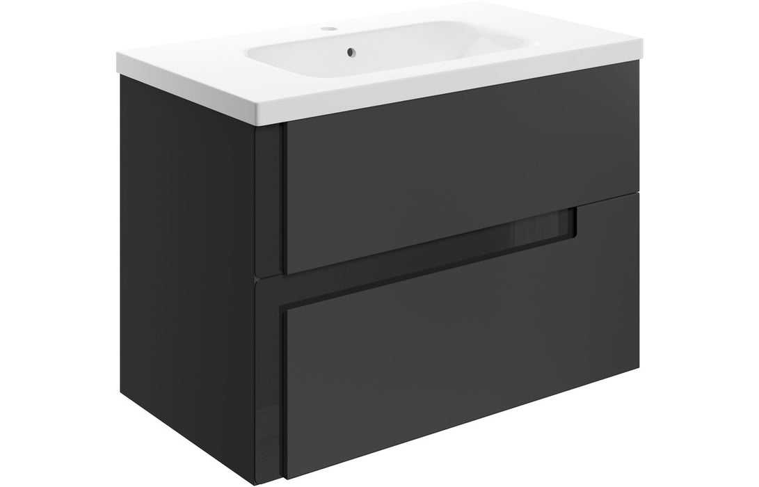 Contrast 815mm Wall Hung 2 Drawer Unit & White Basin Matt Black & Black Glass - DIFTP2332