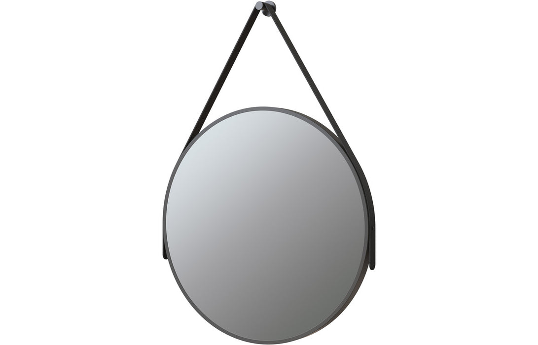 Mako 600 x 600mm Round Mirror With Black Strap And Hook Matt Black - DIMR0044