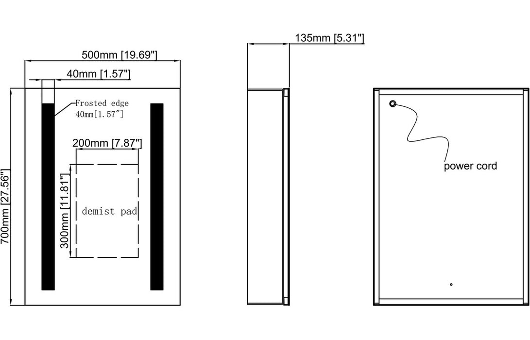 Sakura 500 x 700mm 1 Door Front Lit LED Mirror Cabinet - DIMS0110