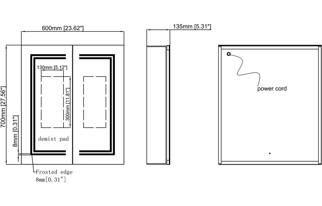 Suki 600 x 700mm 2 Door Front Lit LED Mirror Cabinet - DIMS0120