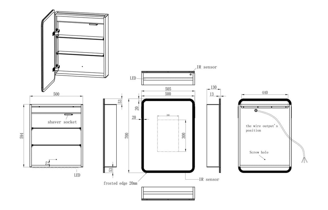 Akari 500 x 700mm 1 Door LED Mirrored Cabinet - DIMS0124