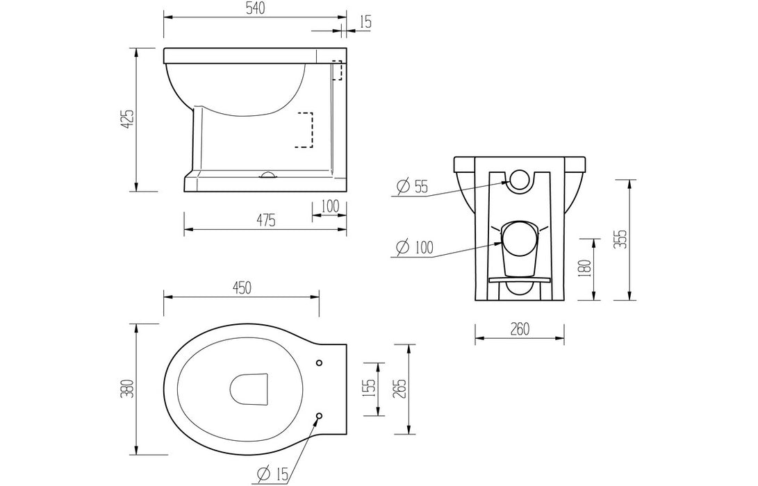 Sherbourne Chrome Back To Wall Toilet & Satin White Wood Effect Seat - DIPTP0194