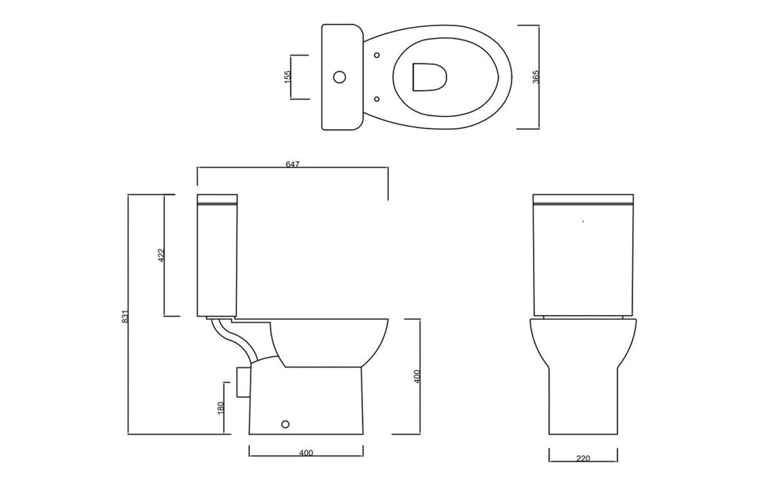 //2Go Close Coupled Rimless WC & Soft Close Seat DIPT0018