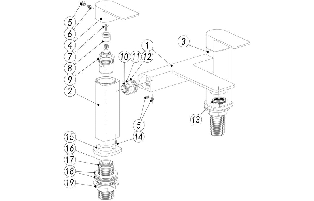 Bellona 2TH Deck Mounted Bath Filler Chrome - DITB2160