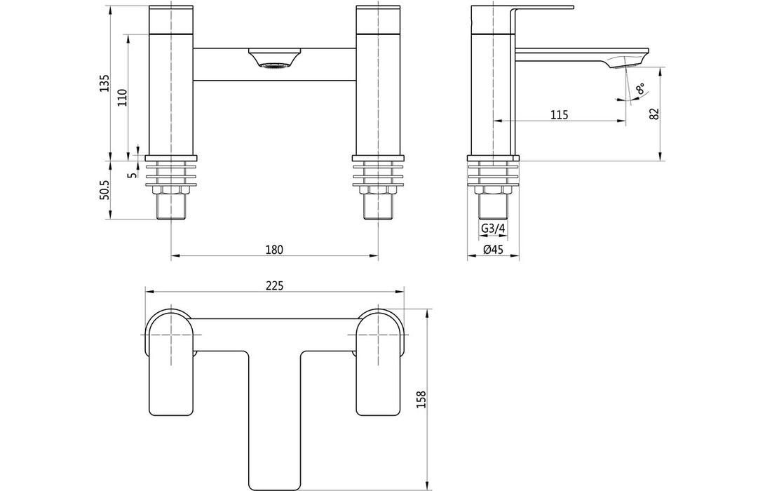 Bellona 2TH Deck Mounted Bath Filler Chrome - DITB2160