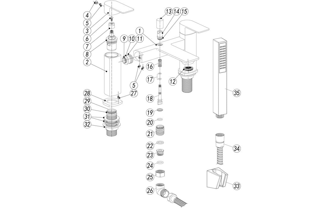 Bellona 2TH Deck Mounted Bath Shower Mixer Chrome - DITB2162