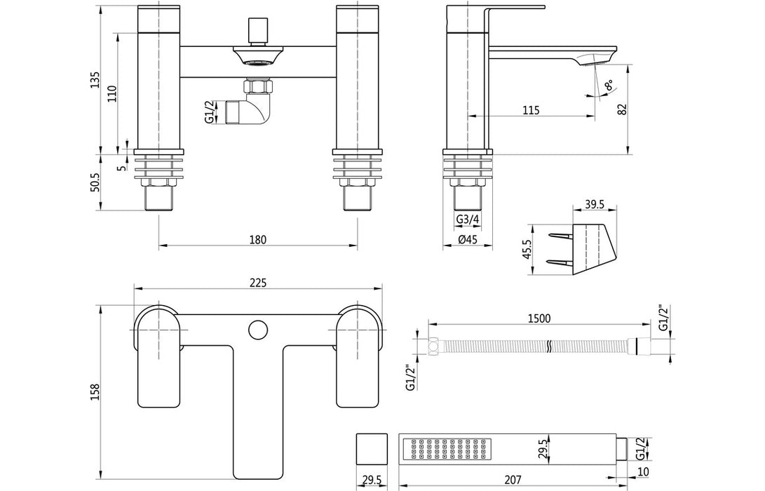 Bellona 2TH Deck Mounted Bath Shower Mixer Chrome - DITB2162