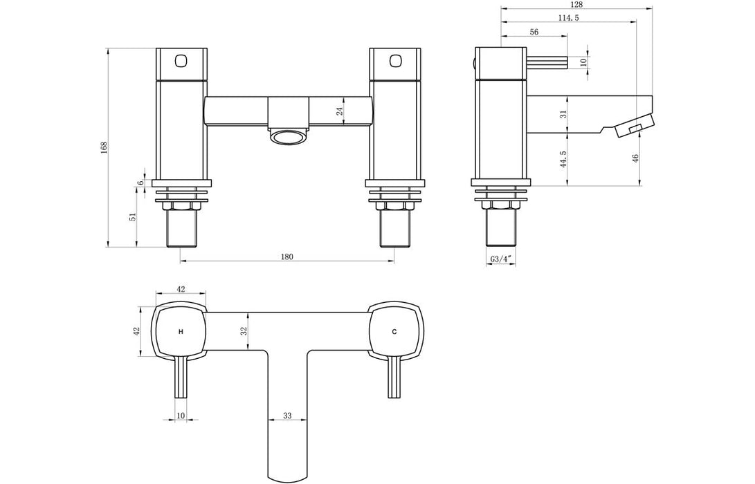 Toulon 2TH Deck Mounted Bath Filler Chrome - DITB2196