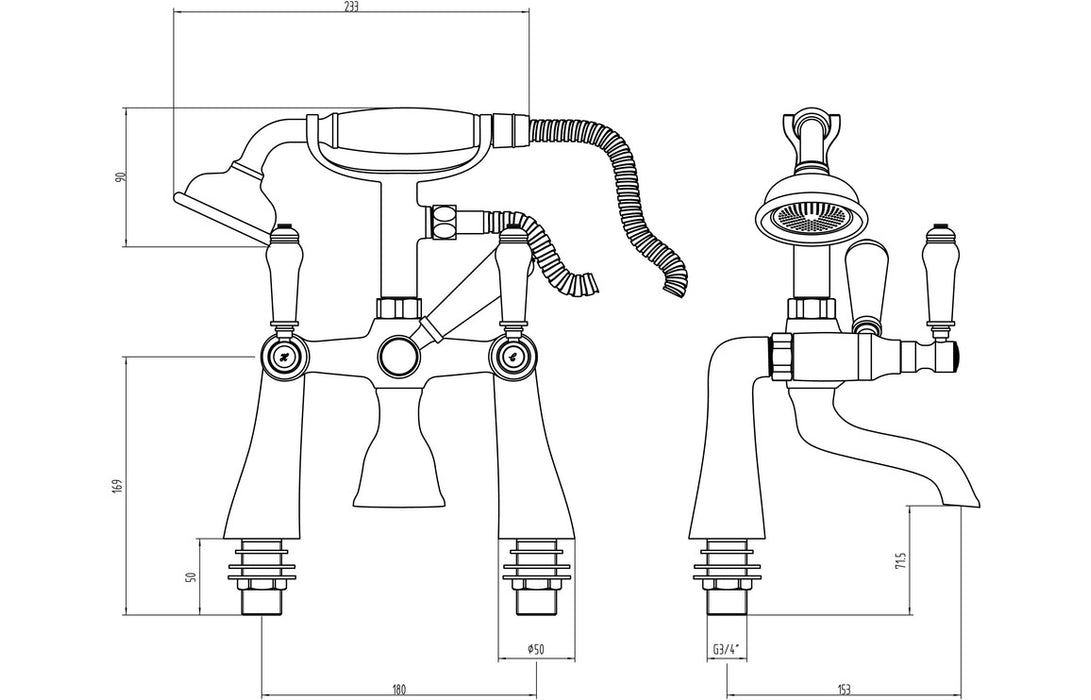 Millom 2TH Deck Mounted Bath Shower Mixer Chrome - DITB2224