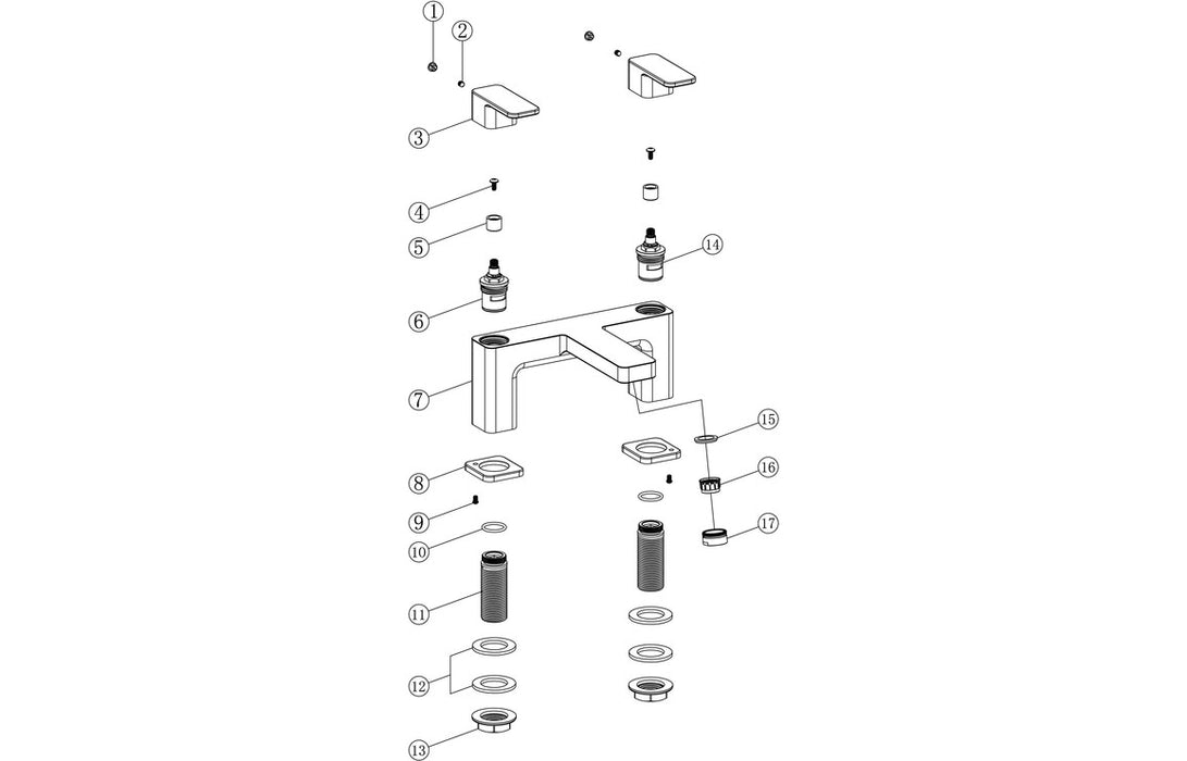 Adria 2TH Deck Mounted Bath Filler Chrome - DITB2254